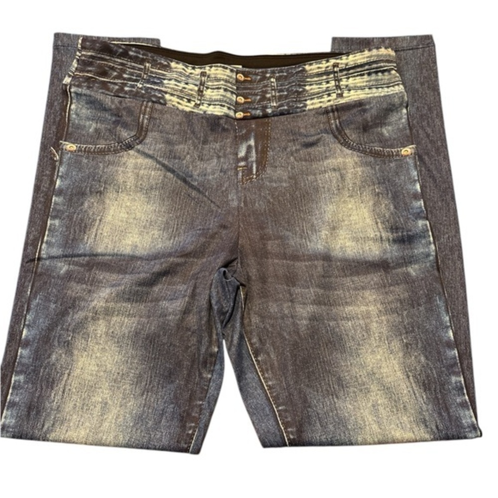 Stylish Distressed Denim Print Leggings - Large - NWOT